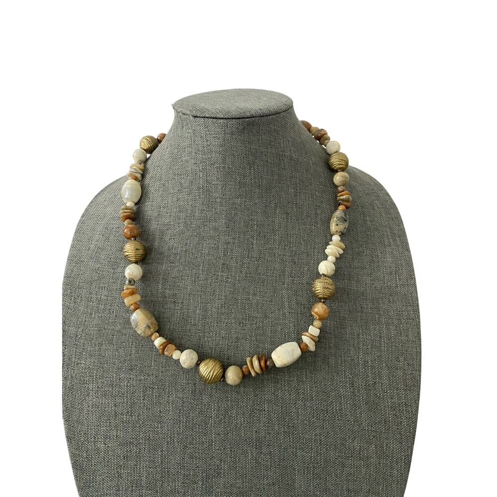 brown gold and cream bead necklace